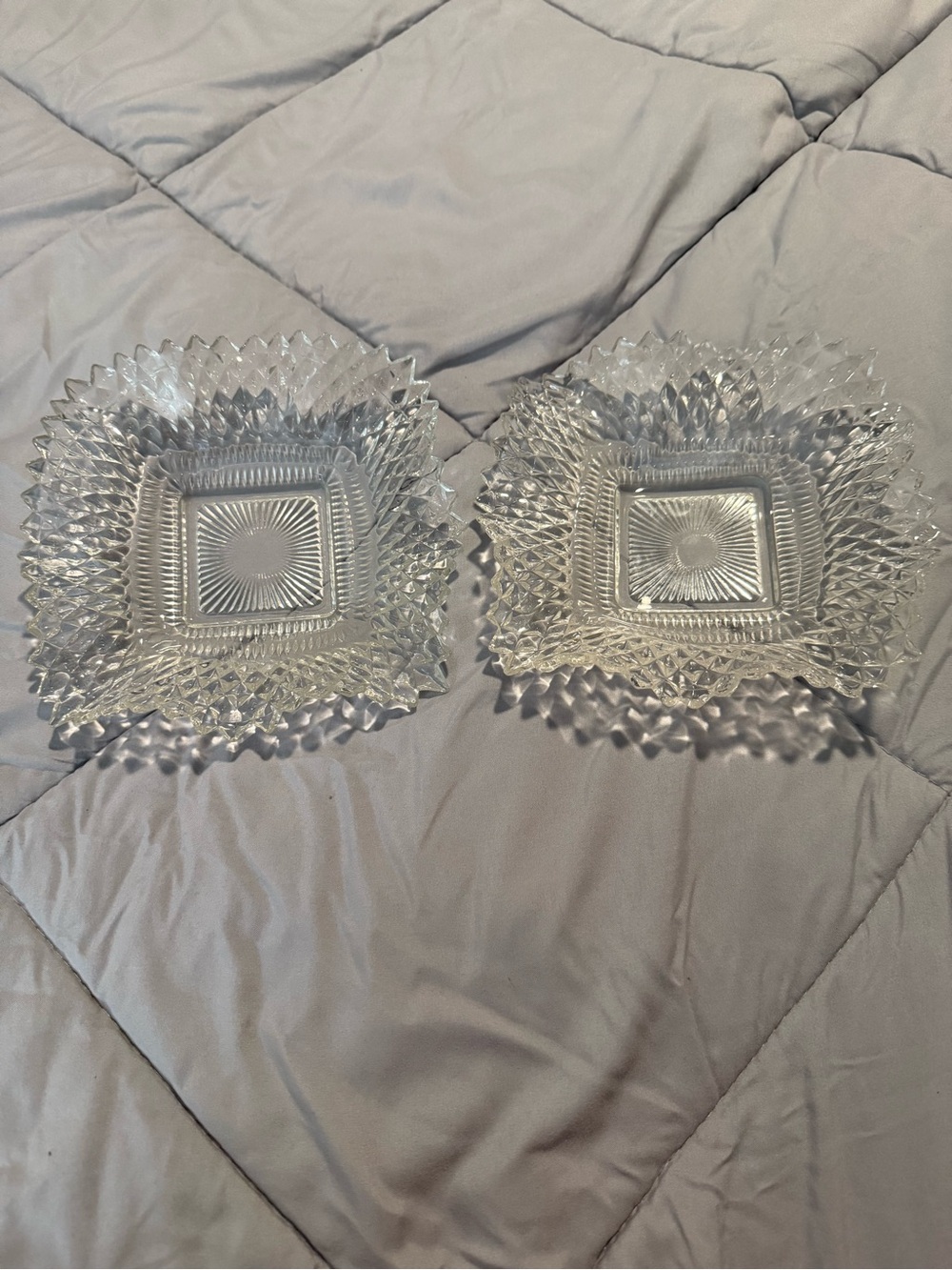 Clear Cut Glass Decorative Square Dishes - Set of 2